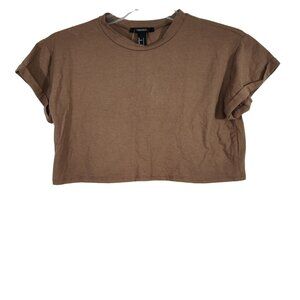 Forever 21 Brown Crop Top T-shirt Jersey Knit Women Size S Short Sleeve NEW